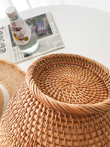 Eco-friendly <b>Rattan</b> Desktop Storage <b>Basket</b> with Handle Multifunctional Bohemian Design Personalized Natural Woven <b>Basket</b> - Product Image 2