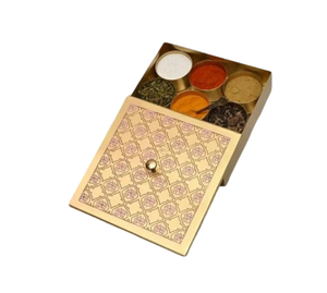 Boîte à masala en laiton de haute qualité, nouveau design, sept compartiments, récipient à épices en métal, rangement pour herbes et épices pour la cuisine, en provenance d'Inde - Product Image 3