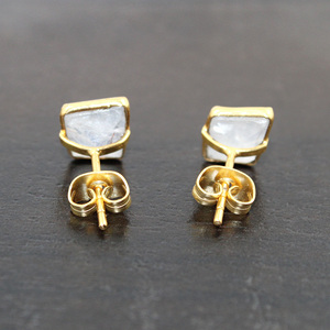 Classic Natural White Rainbow Moonstone Fancy Shape 7MM 24k Gold Plated Bezel <b>Stud</b> <b>Earrings</b> For <b>Girls</b> Women Wholesale Jewelry - Product Image 3