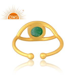 Meilleure vente Bague en argent sterling 925 plaqué or naturel 18 carats Aventurine verte avec quartz et pierres précieuses Fabricant de bijoux personnalisé - Product Image 2