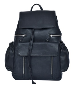 Mochila de cuero negro de alta calidad, fabricante indio, diseño multibolsillo, función antirrobo, forro de poliéster, cierre de cuerda - Product Image 5