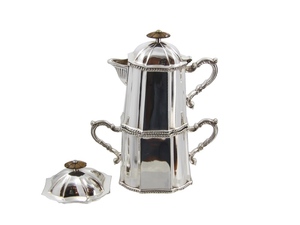 Service à thé artisanal en argent de Sheffield, style classique, 2 pièces, pour restaurants et hôtels, par Royal Family Wedding, forme de fleur - Product Image 1