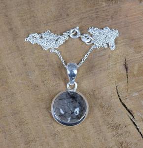 Designer Pendentif Cadeau Pour Elle Noir Rutile Mode Pendentif En Argent Sterling 925 Forme Ronde À La Main Pierres Précieuses Pendentif Bijoux - Product Image 3