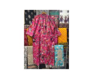 Kimono Valintino de algodón para mujer, bata estampada con estampado de bloques, vestido de noche de casa para verano y primavera, ropa de dormir - Product Image 1