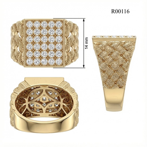Bague épaisse pour homme en or jaune 18 carats avec diamants naturels, sertie en pavé rectangulaire, alliance de mariage, cadeau de fiançailles pour lui, bijoux fins - Product Image 5