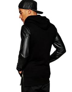Breathable Custom Plain Good Quality Men Hoodies With <b>Leather</b> Sleeves 2024 Latest <b>Products</b> New Arrivals Men Hoodies - Product Image 2