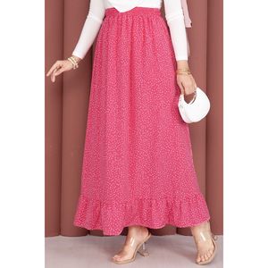 Pink Polka Dot Chiffon and Silk Ruffled Midi <b>Skirt</b> with <b>Elastic</b> Waist Breathable and Soft Featuring Digital Prints and Pleats - Product Image 2