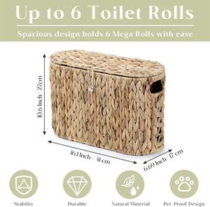 Panier de rangement pour papier toilette en jacinthe d'eau tissé à la main avec couvercle, organisateur de salle de bain écologique pour rouleaux de papier, fabriqué au Vietnam - Product Image 2