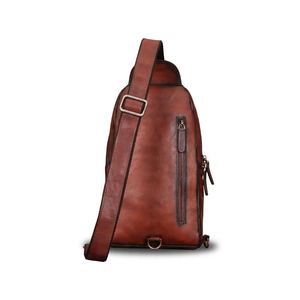 Genuine Leather Chest Sling <b>Bag</b> for <b>Men</b> Zipper Closure Waist Fanny Pack with Mobile Phone Crossbody Feature - Product Image 3