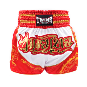 Shorts Gemelos de Primera Calidad, Ligeros, Sublimados, Color Rojo, Elásticos, de Secado Rápido, para Muay Thai, Artes Marciales y Kickboxing - Product Image 1