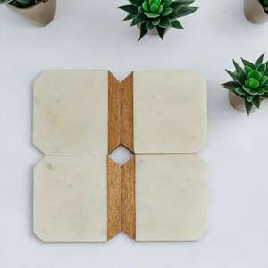 Sous-verres en marbre blanc personnalisés de haute qualité, écologiques, modernes, élégants, de forme carrée, gravés, porte-gobelets à café, tapis, coussinets - Product Image 1