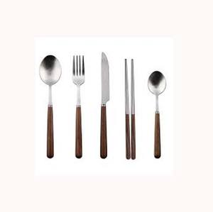 High Quality Royal Silver Plated <b>Set</b> with Unique Long Round Wooden Handle Design Modern Cutlery <b>Set</b> With <b>Chopsticks</b> - Product Image 1
