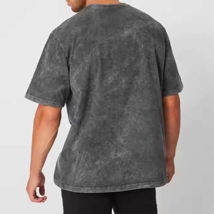Nuevo estilo Personalizar Ajuste relajado Premium Cuello redondo Lavado ácido pesado Algodón liso Vintage Tallas grandes Camisetas para hombres - Product Image 4