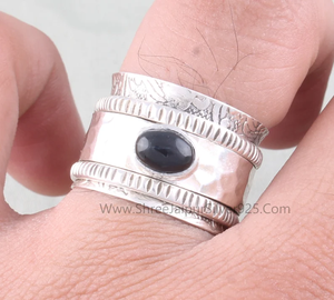Black onyx carved band small round Sterling Silver & Brass Spinner <b>Ring</b> Boho Meditation Silver <b>Worry</b> <b>Ring</b> For women - Product Image 2