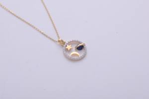 Colgante de Estrella, Luna y Planeta Chapado en Oro Blanco/Rosa de 18K con Diamante Cultivado en Laboratorio, Amuleto Circular, Joyería para Mujer - Product Image 3