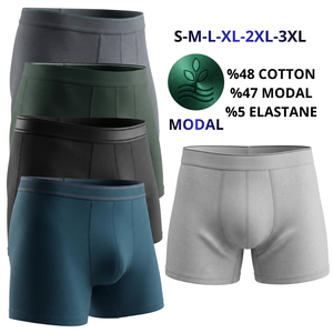 Caleçons boxers respirants mi-taille en coton modal pour hommes avec logo à la taille, sous-vêtements unis - Product Image 1