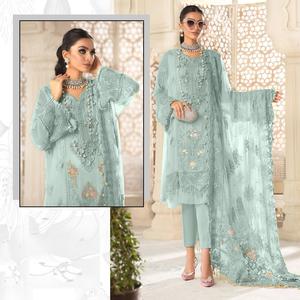 Nuevo traje paquistaní Georgette bordado con trabajo hecho a mano cosido Santoon inferior con bordado de organza Dupatta - Product Image 3