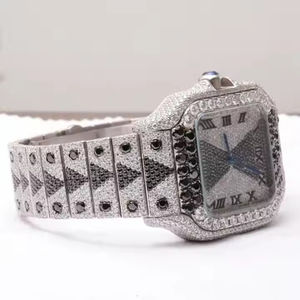 Lujo Totalmente Negro Blanco ICed out Reloj mecánico Movimiento de cuarzo Banda de acero inoxidable Blanco Negro Moissanite Diamond Display - Product Image 3