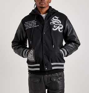Best Quality Custom Embroidery Logo Baseball Letterman <b>Jacket</b> Man <b>Vintage</b> Black Leather Sleeve <b>Varsity</b> <b>Jacket</b> 2025 - Product Image 1