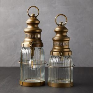 Direct Factory Premium Quality Home Decor Grande bougie lanterne en métal doré avec poignée Lot de 2 - Product Image 5