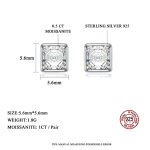 Boucles d'oreilles clous en moissanite radiant Asscher 1 carat, certifiées qualité D VVS1 – Bijoux élégants et luxueux - Product Image 2