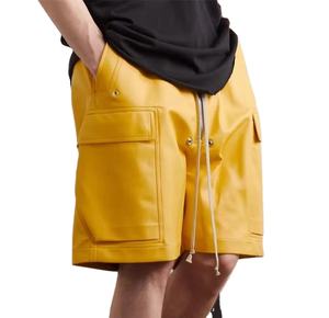 OEM Manufacturer High Quality Drawstring Exposed Zip <b>Cargo</b> <b>Pants</b> Patch Pocket <b>Leather</b> Shorts for Men New Style Short <b>Pants</b> - Product Image 5