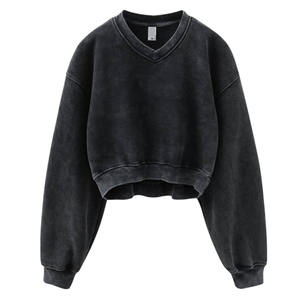 Vêtements pour femmes Vente en gros Couleur unie Manches longues Sweat pour femmes Pull Crop Sweat pour femme Sweat à capuche en coton Streetwear - Product Image 6