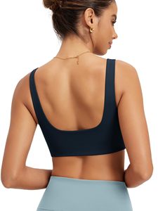 Top Women's Racerback Yoga Sports Bra Lightweight Medium Support Square Neck Solid Color Spandex Nylon Activewear Fitness Front - Product Image 1