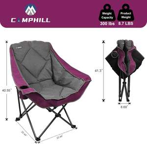 Chaise de camping pliante surdimensionnée robuste avec porte-gobelet chaise de pelouse rembourrée moderne pour l'extérieur pour le camping et la plage - Product Image 4