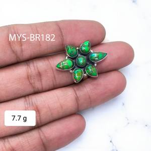 แหวนเงินแท้ 925 ประดับด้วยพลอยเทอร์ควอยซ์สีเขียวทองแดง ดีไซน์สวยงาม - Product Image 1