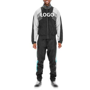 Chándal personalizado de poliéster cortavientos, chándal de nailon con bloques de color, conjunto de 2 piezas para correr, ropa de entrenamiento con cuello con capucha - Product Image 4