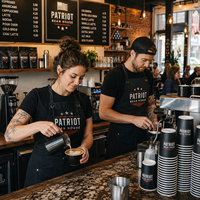 Tablier de barista personnalisé AT PACK avec logo, uniforme de café, tablier de travail pour le personnel de café, restaurant, cuisine, personnalisation de la marque