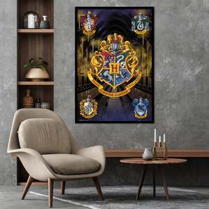 Cuadro de Lienzo con Diseño Moderno de Harry Potter, Representando las Armerías de las Casas de Hogwarts, con Marco Negro - Product Image 1