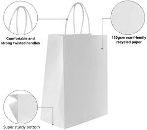ถุงกระดาษคราฟท์สีขาวย่อยสลายได้แบบกำหนดเองพร้อมหูหิ้วแบบบิด สำหรับบรรจุภัณฑ์อาหาร ขนมปัง ของหวาน อาหารแบบนำกลับบ้าน พิมพ์โลโก้ตามสั่ง - Product Image 4