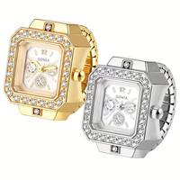 Montre Bague Unisexe en Acier Inoxydable avec Bracelet Élastique, Boîtier Carré à Quartz et Strass, Tendance, Cadeau de Mariage, Fête