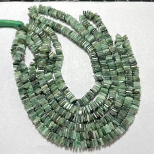 Natural Emerald Square <b>Heishi</b> <b>Beads</b>, Natural Gemstone Flat Square Chips, Center Drilled - Product Image 2