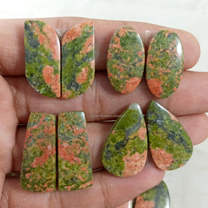 ขายส่งพลอยอูนาไคต์แจสเปอร์ทรงหลังเบี้ยสีเขียว พลอยแท้แบบหลวม หุ้มด้วยลวดทำมือ สำหรับทำเครื่องประดับเพื่อการบำบัดด้วยคริสตัล - Product Image 2