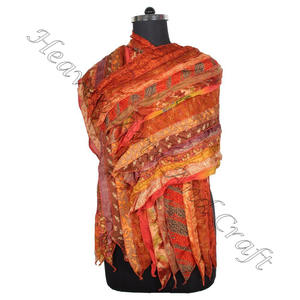 2023 belle dame 15 bandes écharpe/châle recyclé fabricant en gros de l'Inde Sari patchs écharpe réversible coloré - Product Image 4