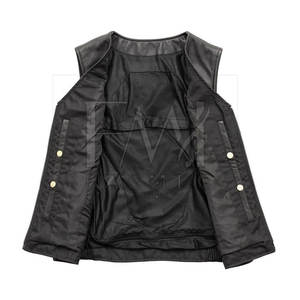 Chaleco de motocicleta de cuero de vaca genuino para mujer de alta moda diseño personalizado Reversible estilo informal Botón de lona tejida - Product Image 2