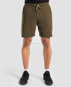 Shorts d'entraînement performants pour hommes, vert olive, haute qualité, respirants, séchage rapide, brodés, en tissu satiné, taille à cordon de serrage, style streetwear - Product Image 2