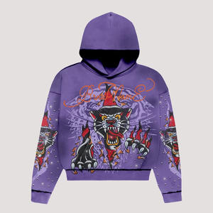 Fourniture directe d'usine couleur unie hommes strass sweats à capuche haute qualité impression Logo épais strass sweat à capuche zippé - Product Image 1