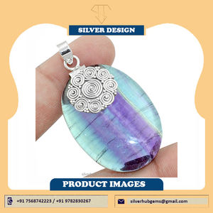 Colgante Ovalado de Fluorita Natural, Piedra Curativa, Gema de Fluorita, Colgante de Plata para Mujer, Colgante de Plata Maciza Hecho a Mano - Product Image 2