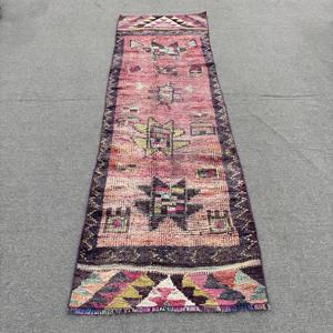 Turkish <b>Runner</b> Rug 2.6x8.7 ft, Vintage Herki <b>Red</b> Ombr Wool Rug - Product Image 1