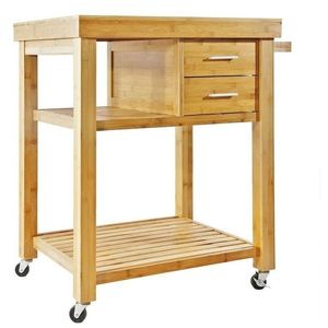 KIBamboo KIB002 Modern Design <b>Oak</b> Mobile Kitchen Shelf with Wheels 80x50x90cm - Product Image 3