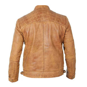 Veste en cuir vieilli à col montant en gros / Veste en cuir de mouton ciré personnalisée OEM, veste en cuir vintage ajustée pour homme - Product Image 2