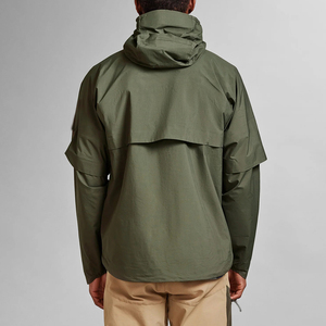 Veste coupe-vent pour homme avec capuche, logo personnalisé OEM, demi-zip, poches latérales, durable et coupe-vent - Product Image 3