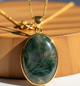 Vente chaude 925 Sterling Silver Dainty Chaîne Bohème Mousse Agate Goutte Forme Pendentif 18K Or Guérison Cristal De Mode pour Cadeau - Product Image 2