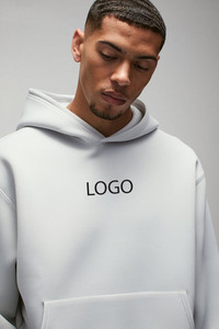 New Grey Oversized Boxy Drop Shoulder Bonded Scoba Custom LOGO Hooded Tracksuit for men breathable Quick Dry Features - Product Image 2