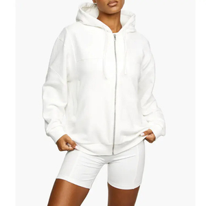 Vêtement de sport surdimensionné à la mode 2026, veste à capuche zippée, couleur unie, sweat-shirts de sport côtelés pour femmes, vente chaude OEM - Product Image 1