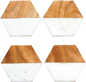 Set of 4 Elegant <b>Rustic</b> <b>Wood</b> Marble Coasters Unique Quality Classic Design Coffee <b>Table</b> Pads for Kitchen <b>Dining</b> & Home Decor - Product Image 3